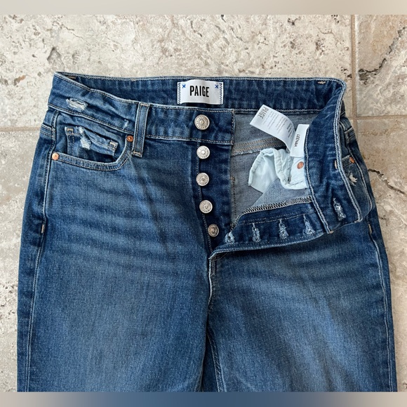 Paige Leenah Wide Leg High-Rise Exposed Button Fly Jeans, Med Blue, 25 - Picture 7 of 10